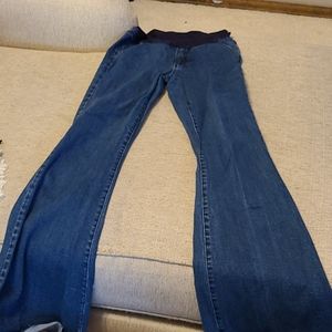 Pink blush flared maternity jeans